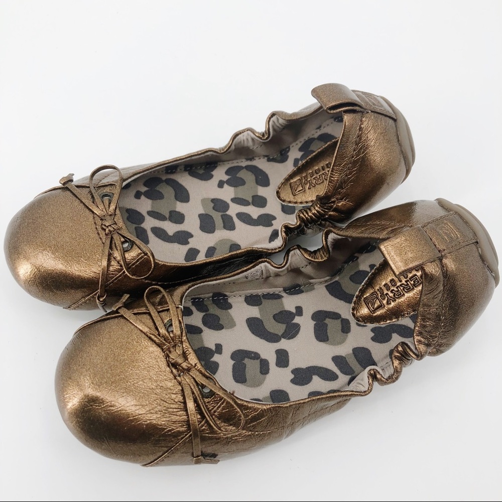 Sperry Girls Ballet Flats Gold Slip on 3.5